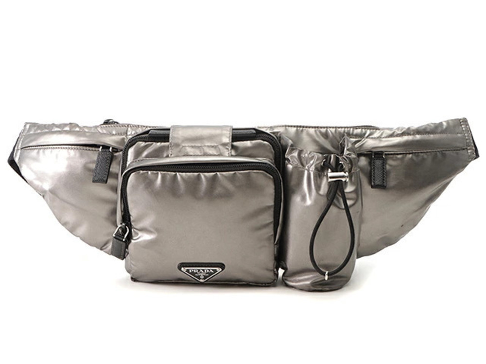 Prada waist bag silver black leather